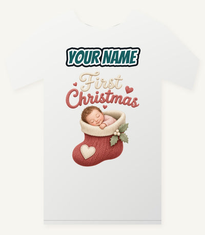 Baby In A Christmas Stocking Personalised Christmas T-Shirt and Hoodie