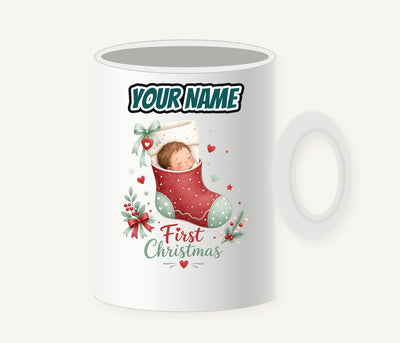 Baby in a Stocking Personalised Christmas Mug