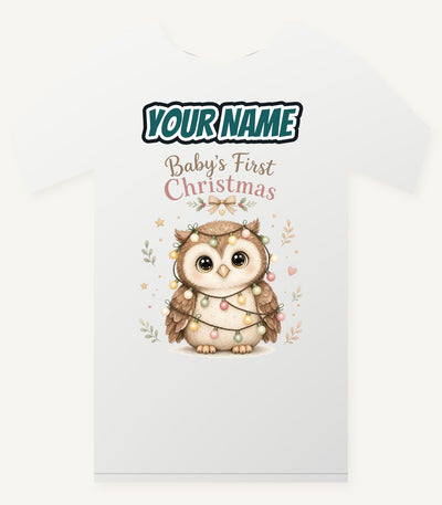 Baby Owl First Christmas Personalised Christmas T-Shirt and Hoodie
