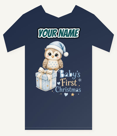 Baby Owl First Christmas Personalised Kids Tee and Baby Bodysuit