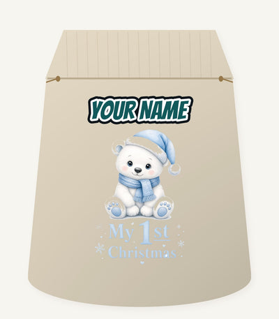 Baby Polar Bear First Christmas Personalised Santa Sack