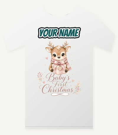 Baby's First Christmas Fawn Personalised Christmas T-Shirt and Hoodie