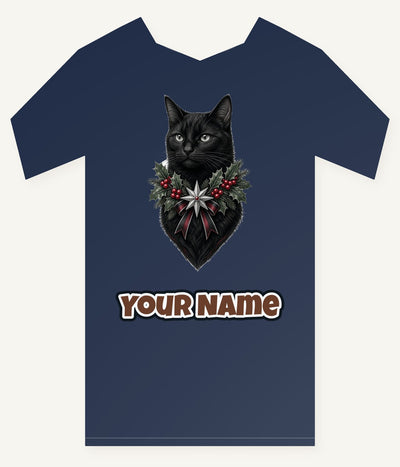 Black Cat Holly Collar Personalised Kids and Baby Christmas Tee