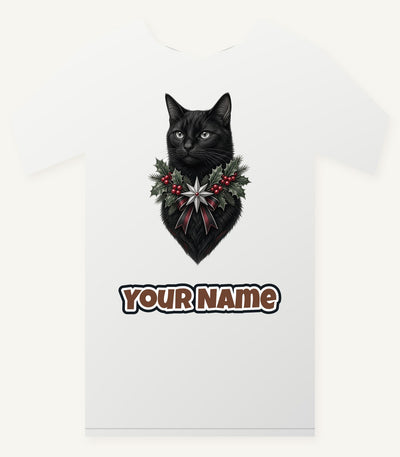Black Cat Holly Collar Personalised Christmas T-Shirt and Hoodie