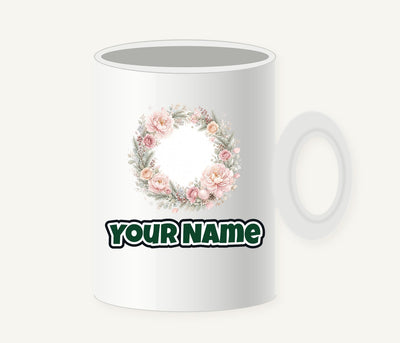Blush Floral Christmas Wreath Personalised Christmas Mug
