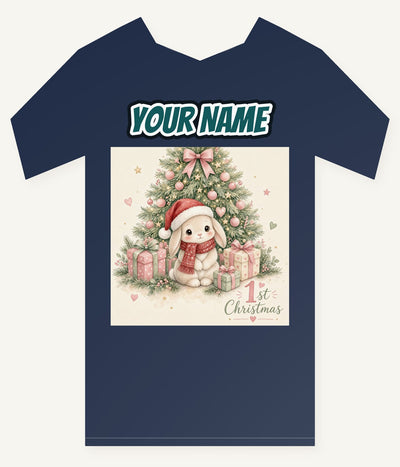 Bunny's First Christmas Personalised Kids Tee and Baby Bodysuit