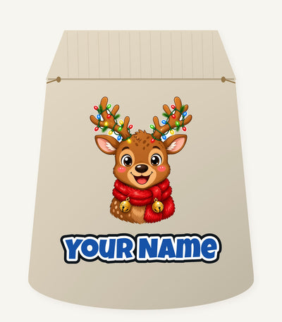 Cheeky Reindeer Fairy Lights Personalised Santa Sack