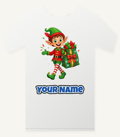 Cheerful Elf With Gift Sack Personalised Christmas T-Shirt and Hoodie
