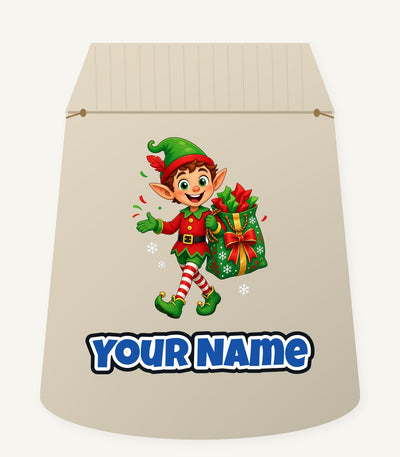 Cheerful Elf With Gift Sack Personalised Santa Sack