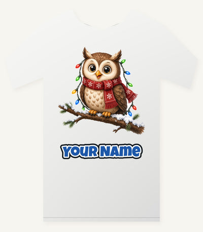 Christmas Fairy Light Owl Personalised Christmas T-Shirt and Hoodie