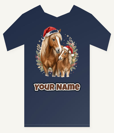 Christmas Mare And Foal Personalised Kids and Baby Christmas Tee