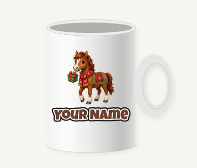 Christmas Pony with Present Personalised Christmas Mug