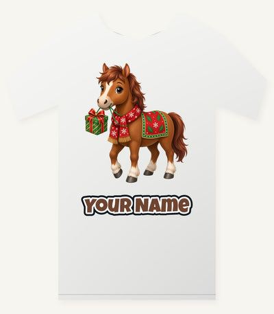 Christmas Pony with Present Personalised Christmas T-Shirt and Hoodie