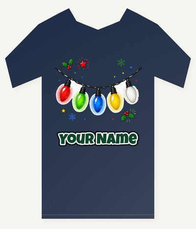 Colourful Christmas Light String Personalised Kids and Baby Christmas Tee