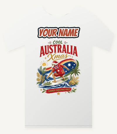 Cool Australia Surfing Santa Personalised Christmas T-Shirt and Hoodie