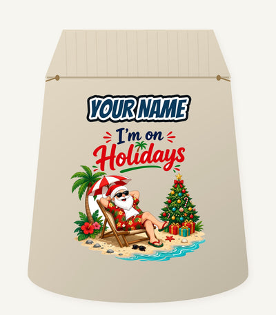 Deckchair Santa on Holidays Personalised Santa Sack