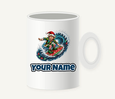 Elf Surfing the Lights Personalised Christmas Mug
