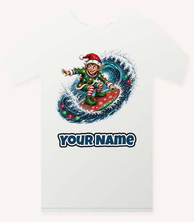 Elf Surfing the Lights Personalised Christmas T-Shirt and Hoodie