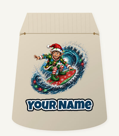 Elf Surfing the Lights Personalised Santa Sack