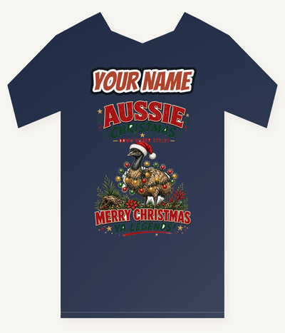Emu in Christmas Lights Personalised Kids Tee and Baby Bodysuit