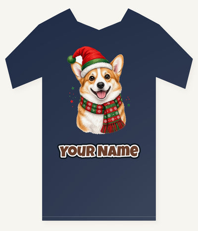 Festive Corgi Santa Hat Personalised Kids and Baby Christmas Tee