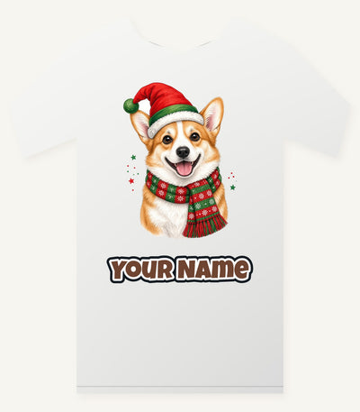 Festive Corgi Santa Hat Personalised Christmas T-Shirt and Hoodie