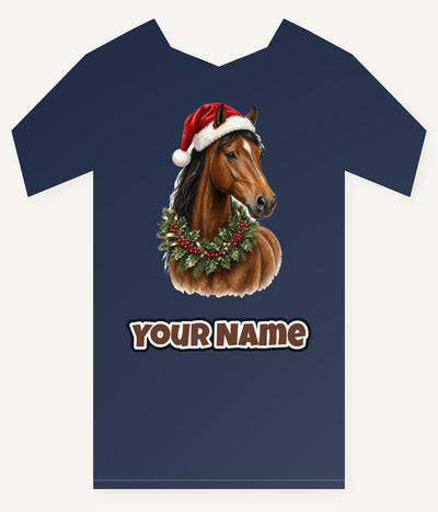 Festive Horse In Holly Personalised Kids Tee and Baby Bodysuit