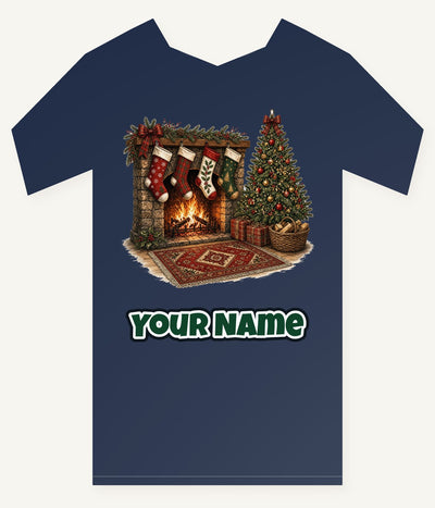 Fireside Stockings And Tree Personalised Kids and Baby Christmas Tee