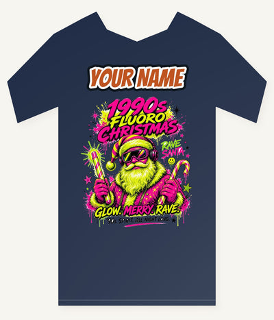 Fluoro Rave Santa Personalised Kids Tee and Baby Bodysuit