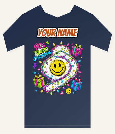 Fluro Nineties Smiley Christmas Personalised Kids Tee and Baby Bodysuit