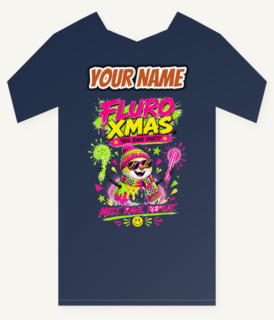 Fluro Rave Snowman Personalised Kids and Baby Christmas Tee