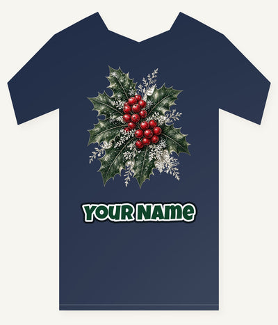 Frosted Holly and Berries Personalised Kids Tee and Baby Bodysuit