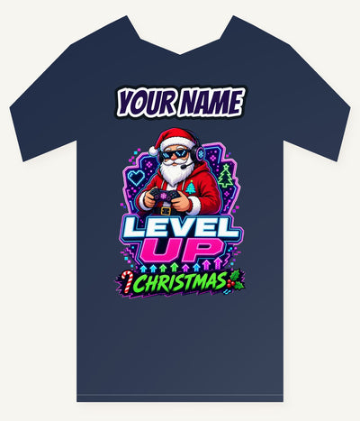 Gaming Santa Level Up Personalised Kids and Baby Christmas Tee