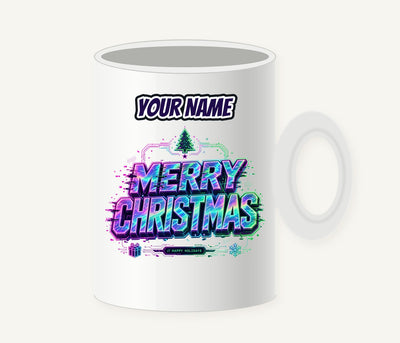 Glitch Neon Merry Christmas Personalised Christmas Mug