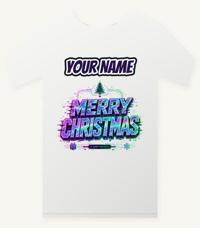 Glitch Neon Merry Christmas Personalised Christmas T-Shirt and Hoodie