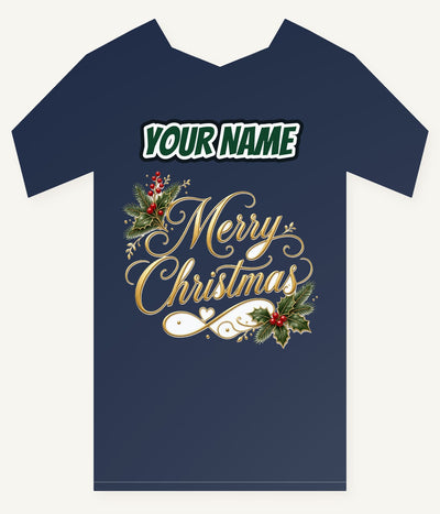 Golden Merry Christmas Script Personalised Kids Tee and Baby Bodysuit