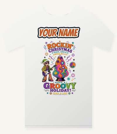 Groovy Rocking Christmas Elf Personalised Christmas T-Shirt and Hoodie