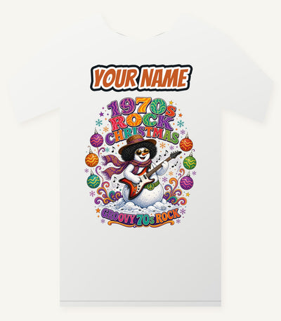 Groovy Seventies Guitar Snowman Personalised Christmas T-Shirt and Hoodie