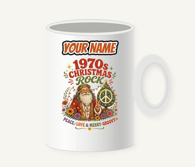 Groovy Seventies Hippie Santa Personalised Christmas Mug