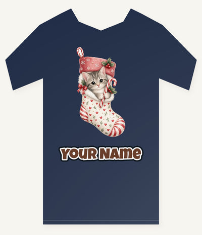 Kitten in Christmas Stocking Personalised Kids and Baby Christmas Tee