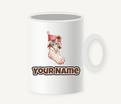 Kitten in Christmas Stocking Personalised Christmas Mug