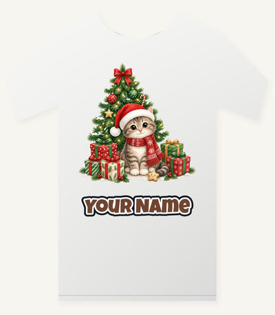Kitten Under The Tree Personalised Christmas T-Shirt and Hoodie