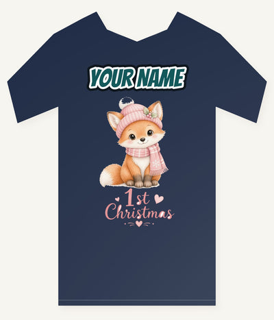 Little Fox First Christmas Personalised Kids Tee and Baby Bodysuit