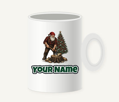 Lumberjack Santa Chopping Wood Personalised Christmas Mug