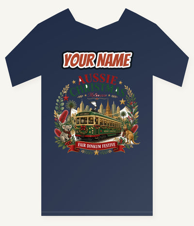 Melbourne Christmas Tram Personalised Kids and Baby Christmas Tee