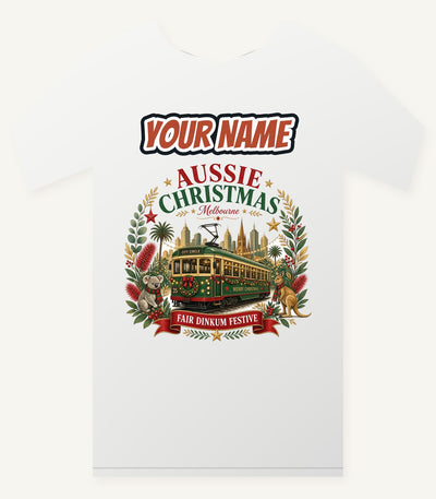 Melbourne Christmas Tram Personalised Christmas T-Shirt and Hoodie