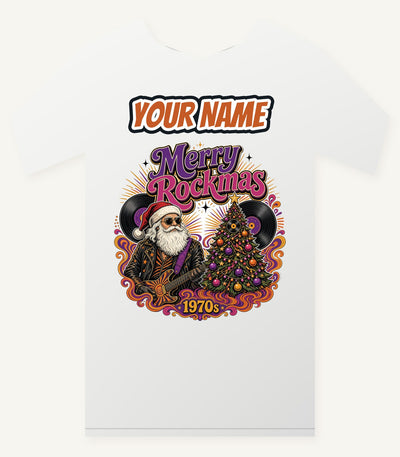 Merry Rockmas Guitar Santa Personalised Christmas T-Shirt and Hoodie