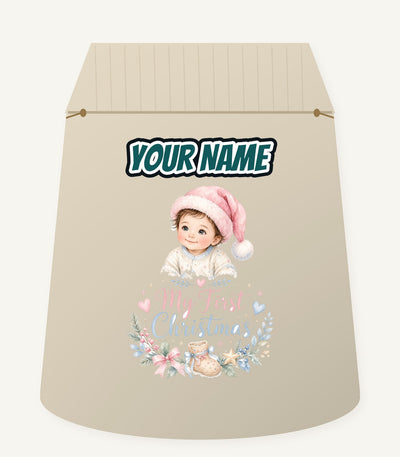 My First Christmas Pink Hat Personalised Santa Sack