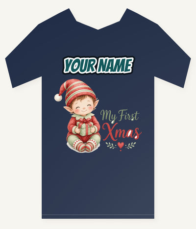 My First Xmas Elf Personalised Kids Tee and Baby Bodysuit