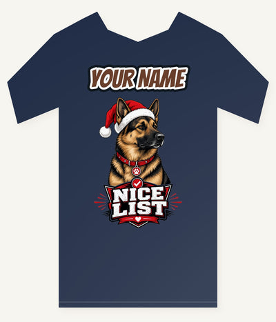 Nice List German Shepherd Personalised Kids and Baby Christmas Tee